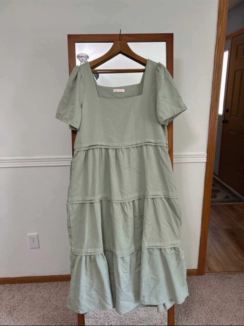 Tiered Maxi Dress in Sage Green - Women's Square Neck